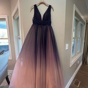 Mac Duggal Navy and Blush Ombre Prom Dress